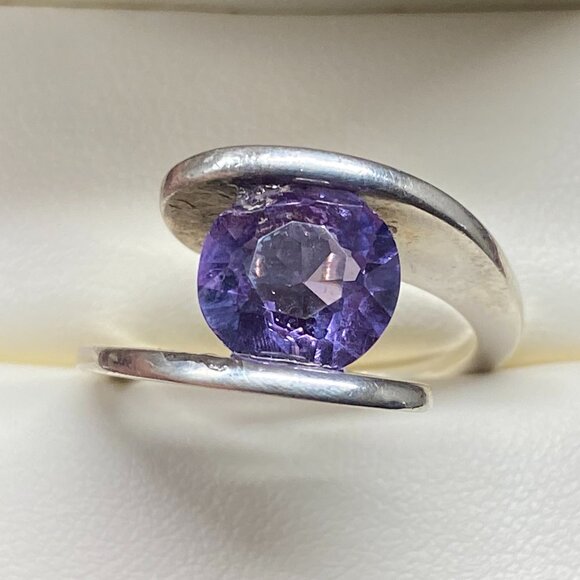 Rare Blue Purple Topaz Sterling Silver Modernist Ring Sz. 8.75 - 7.4 gm 3 Carats - Picture 12 of 16